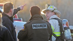 First responders at the scene of a chemical explosion